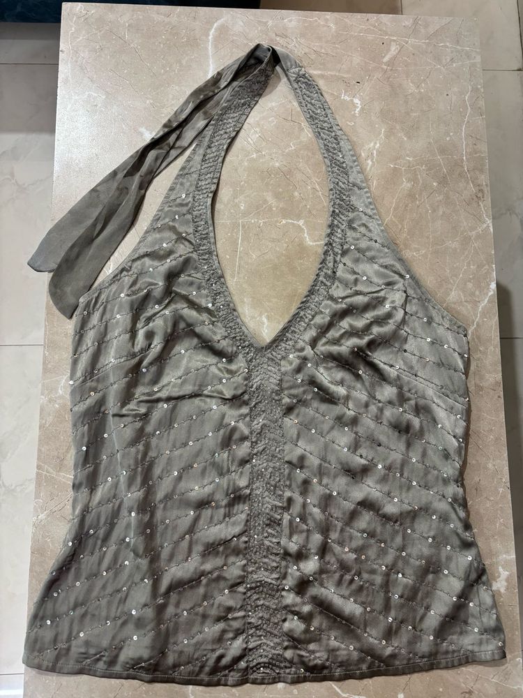 Sparkly Halter Neck Top y2k beaded embellished