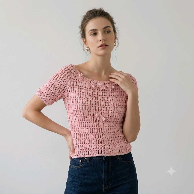 Pink Crochet Top with Flower Detail