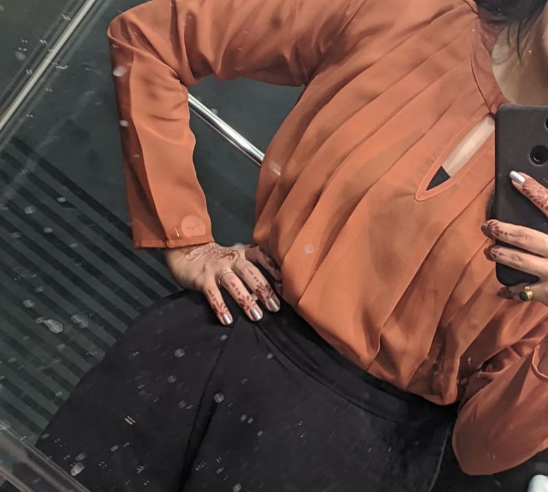 Chic rust orange Flowy Bell Sleeve Top