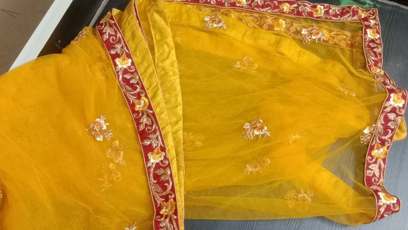 Yellow Embroidered Dupatta With Blouse Piece