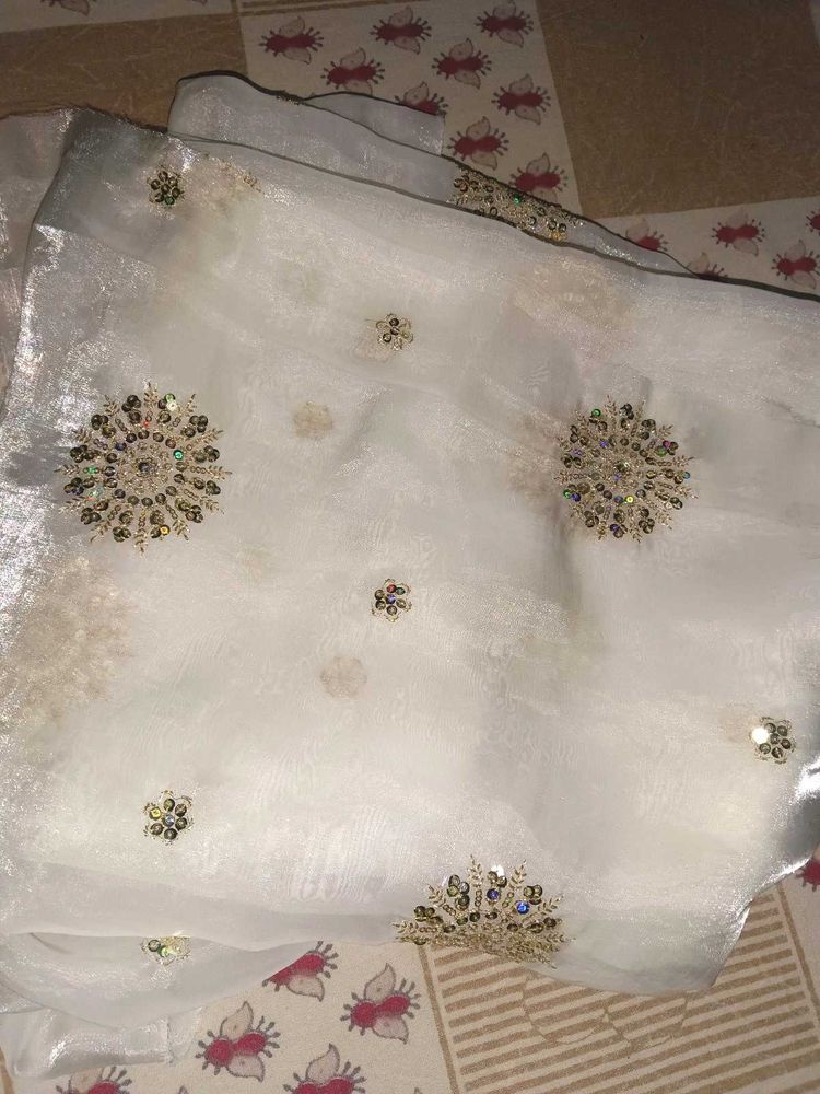 Elegant White Sequined dress material