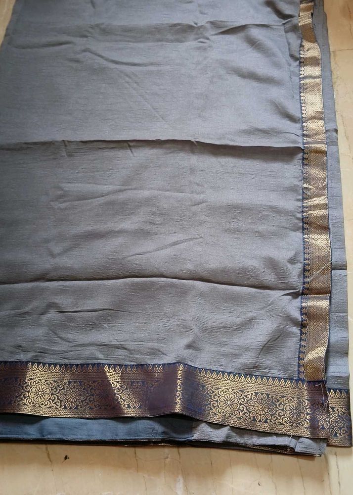 Elegant Grey Saree with Gold Border