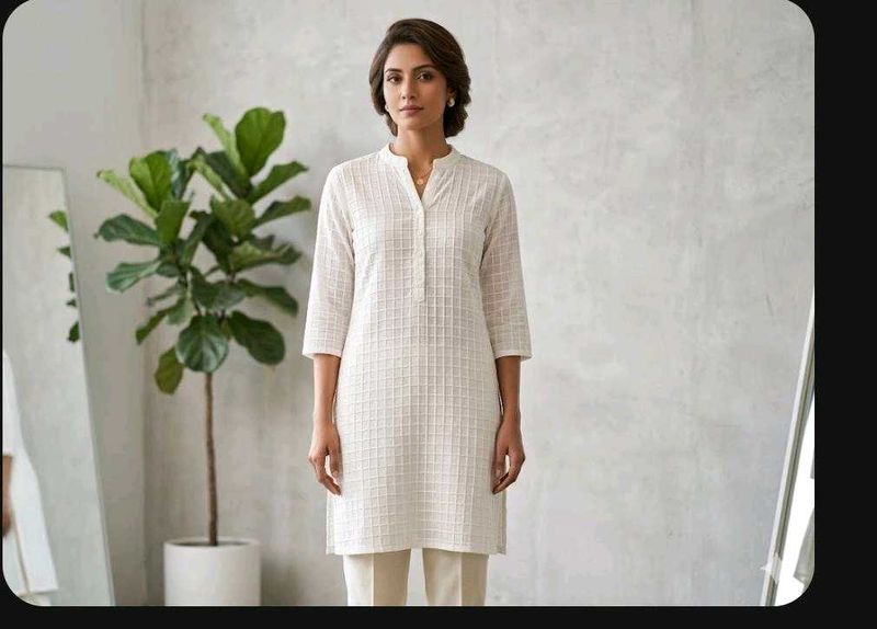 White Textured Kurta