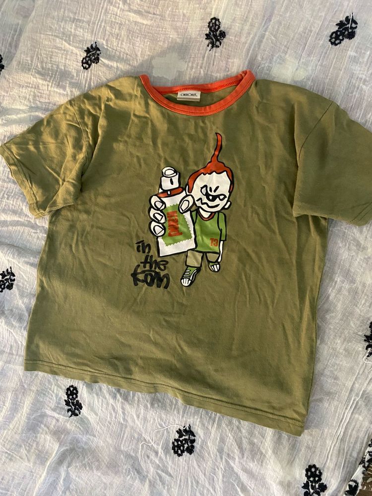 Olive Green Graphic baby tee xs-s