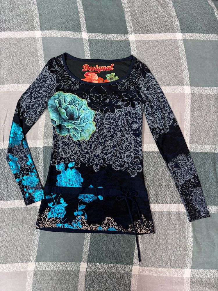 y2k vintage Desigual Blue Floral Long Sleeve Top