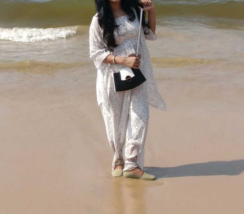 Flowy White Printed Kurta Set with Palazzo Pants