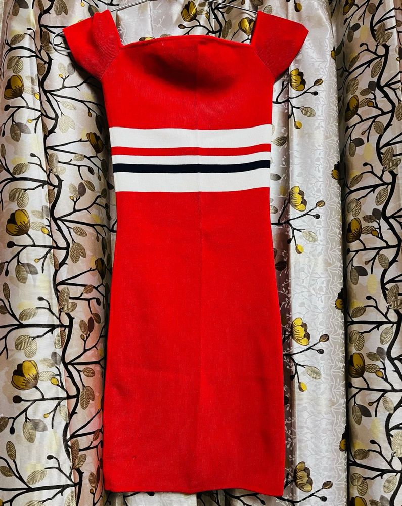 Chic Red Striped Knit Dress