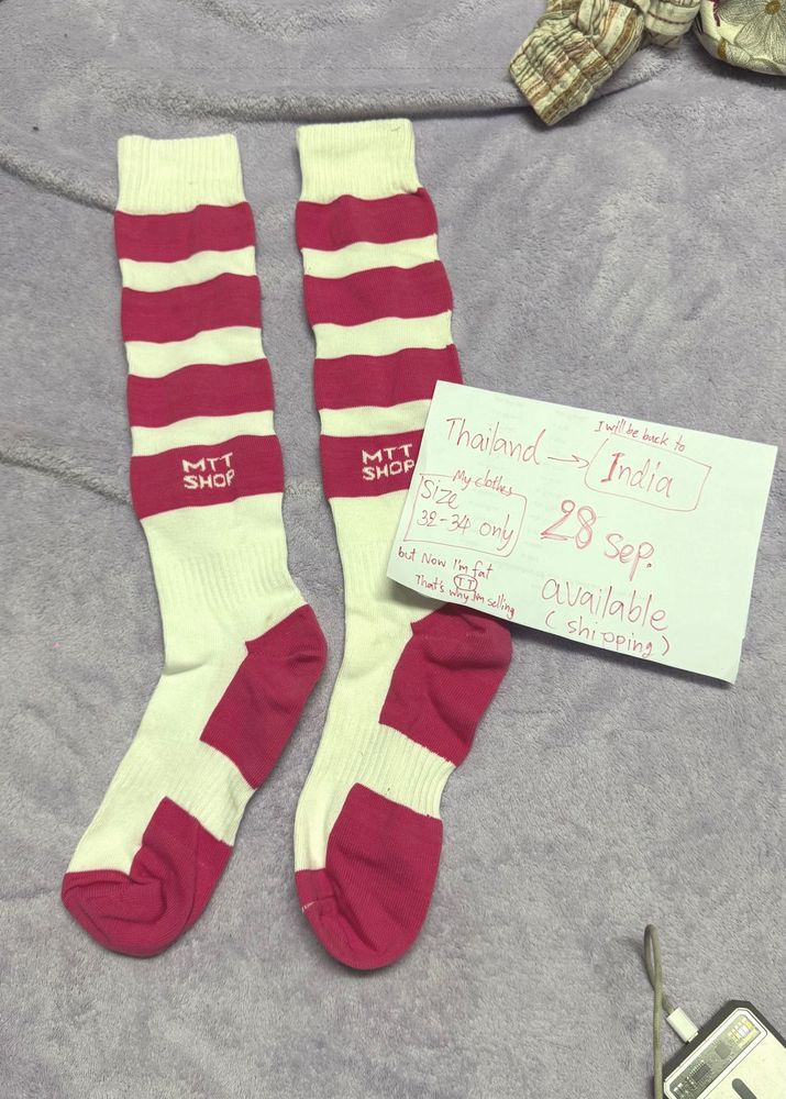 Striped Crew Socks - Pink &amp; White