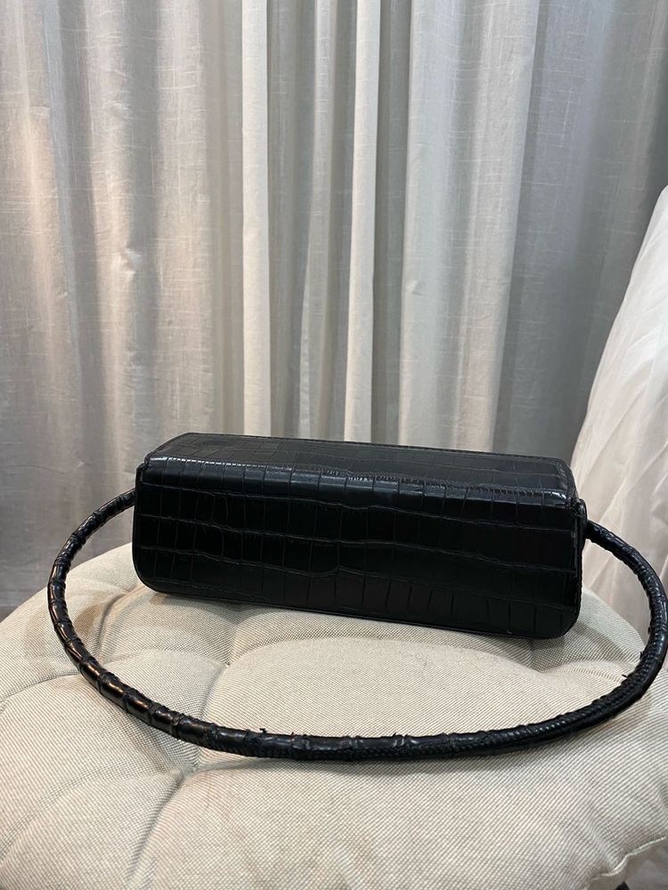Mango Black Croc Textured Shoulder Bag