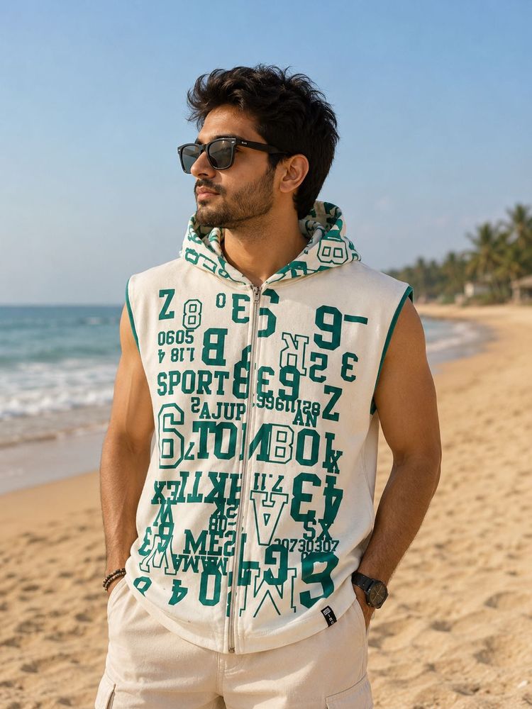 Graphic Print Sleeveless Hoodie