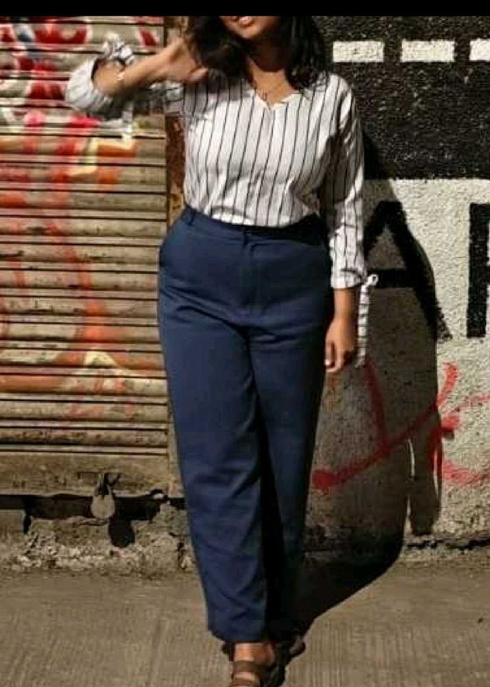 Striped Shirt and Navy Blue Pants Combo