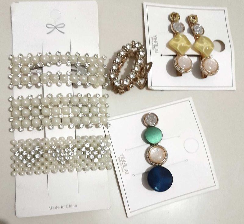 Elegant Pearl &amp; Rhinestone Hair Clips &amp; Earrings S