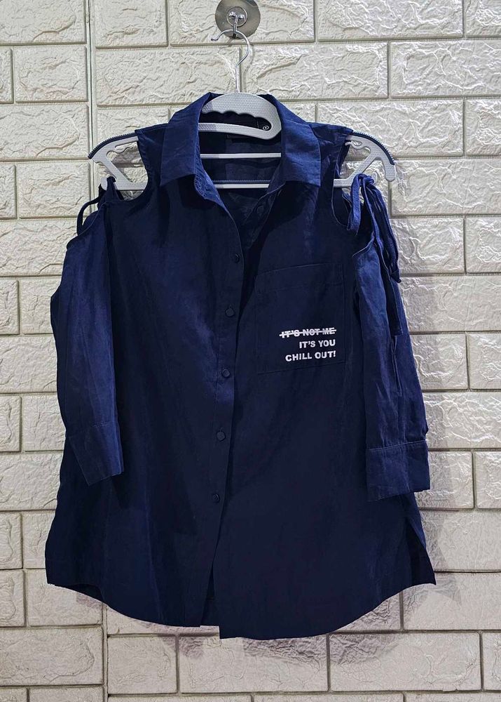 ONLY Navy Blue Cold-Shoulder Shirt