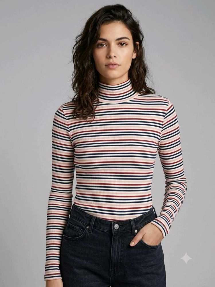 Striped Turtleneck Top