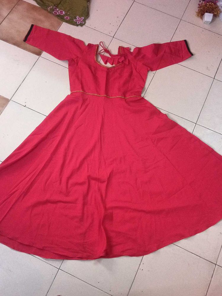 Vibrant Red Anarkali Style Gown
