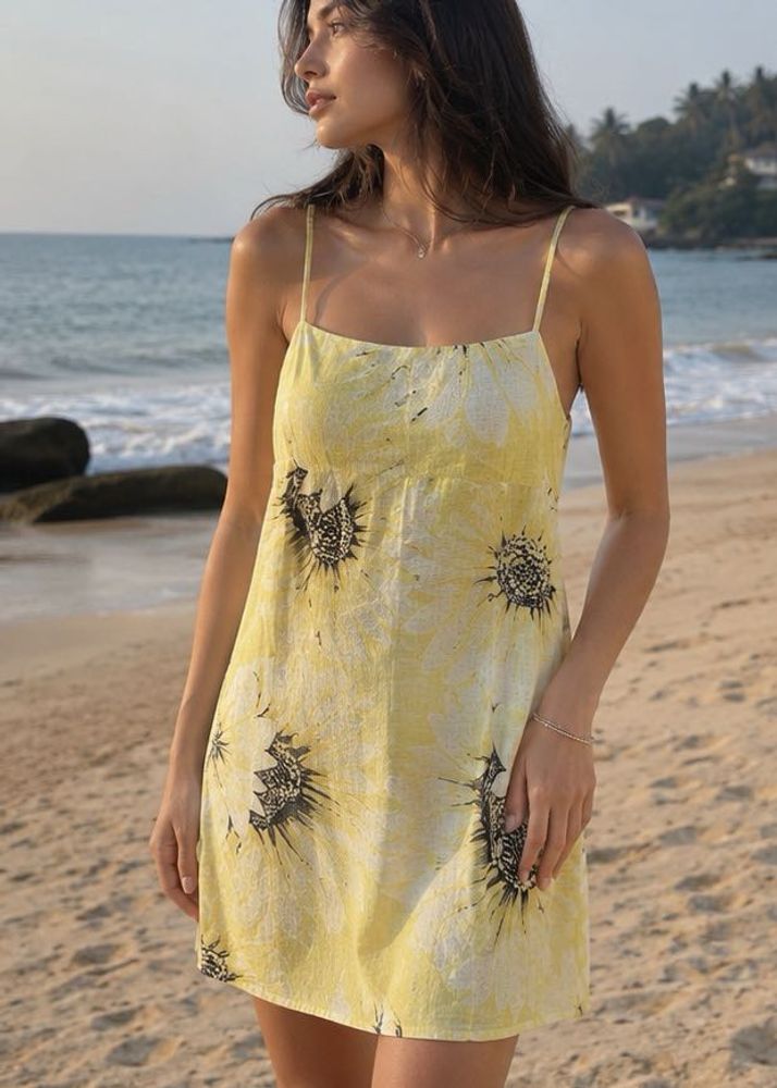 Sunflower Print Mini Dress