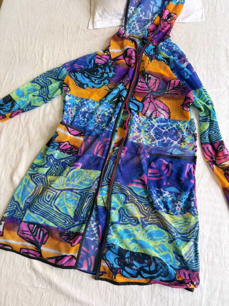 Vibrant Patchwork Zip-Up Hoodie 💙🩷🧡