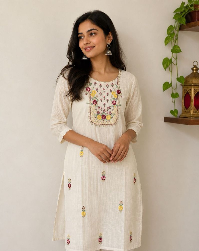 Off-White Embroidered Kurta