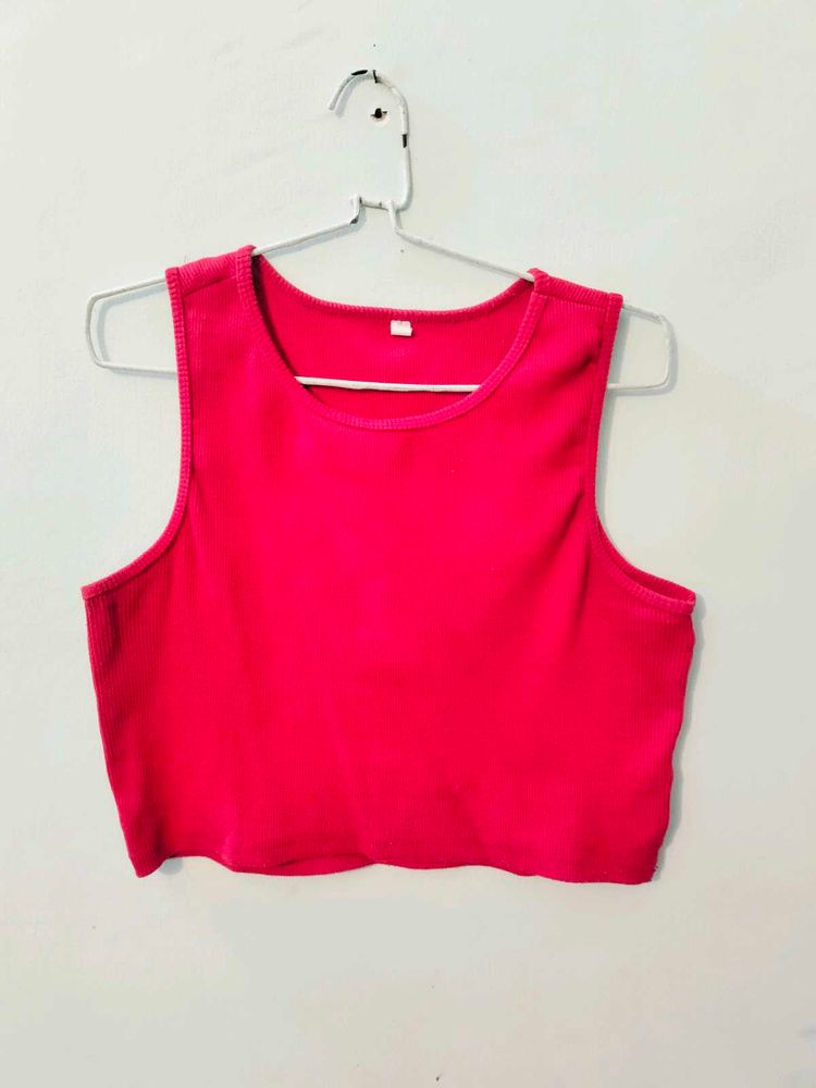 Hot Pink Sleeveless Crop Top