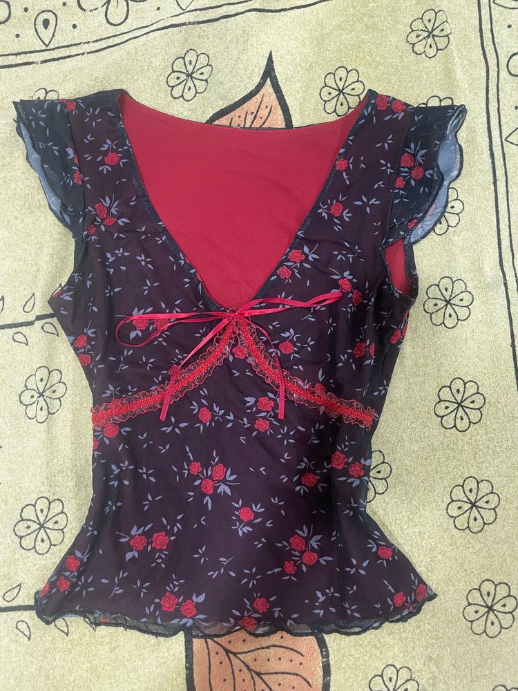 Vintage Floral Mesh Top
