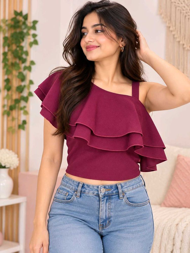 🔥 BUY 1, GET 1 FREE🔥Maroon Ruffle Top