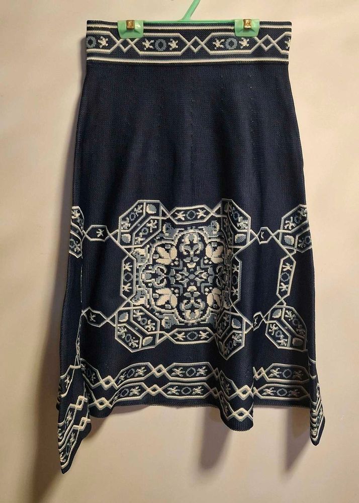 Blue and White Patterned Skirt