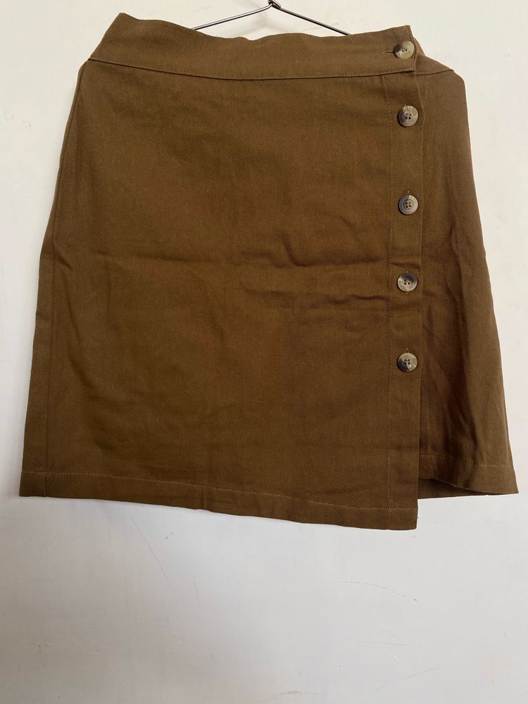 Brown Straight Cotton Skirt