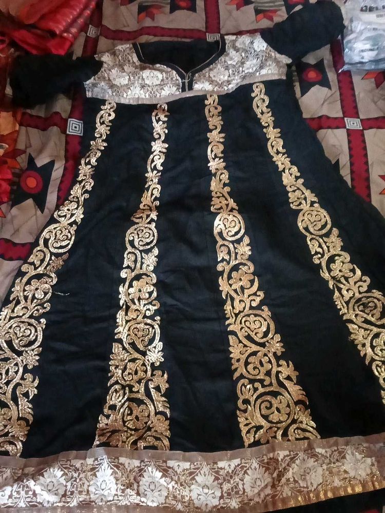 Yellow Anarkali Gown with Floral Print