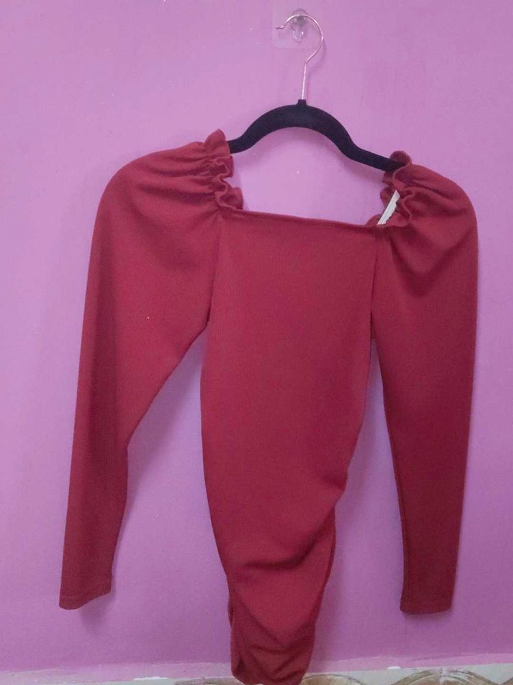 Chic Square Neck Ruched Sleeve Bodysuit