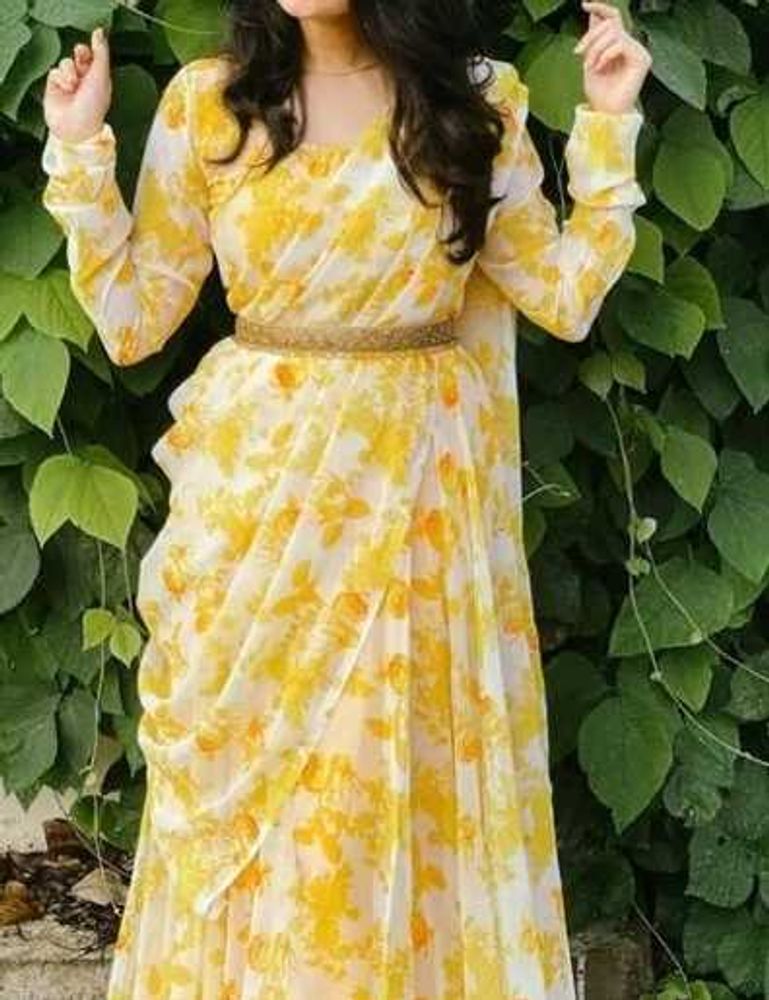 Beautiful Yellow Floral lehnga Saree