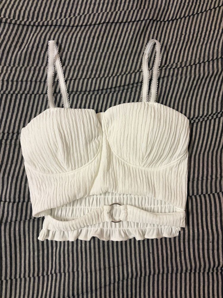 Textured White Cropped Top