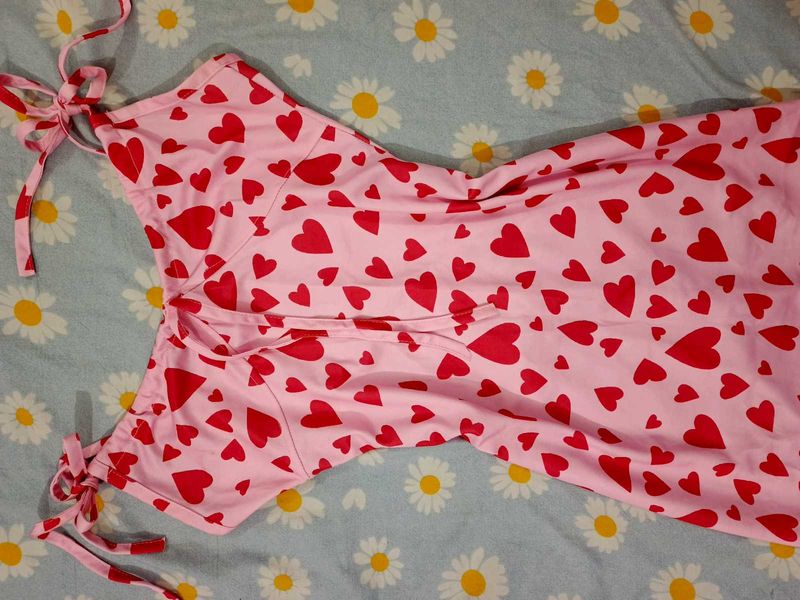 Pink Heart Print Mini Dress