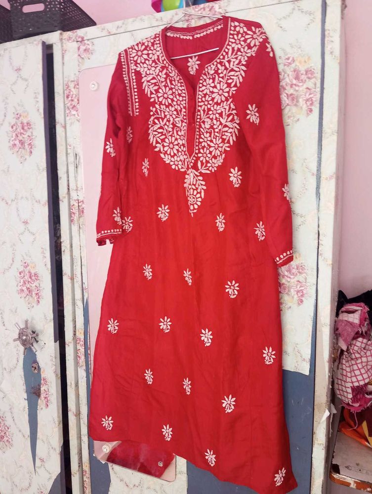 Rust Red Lakhnawi Kurti