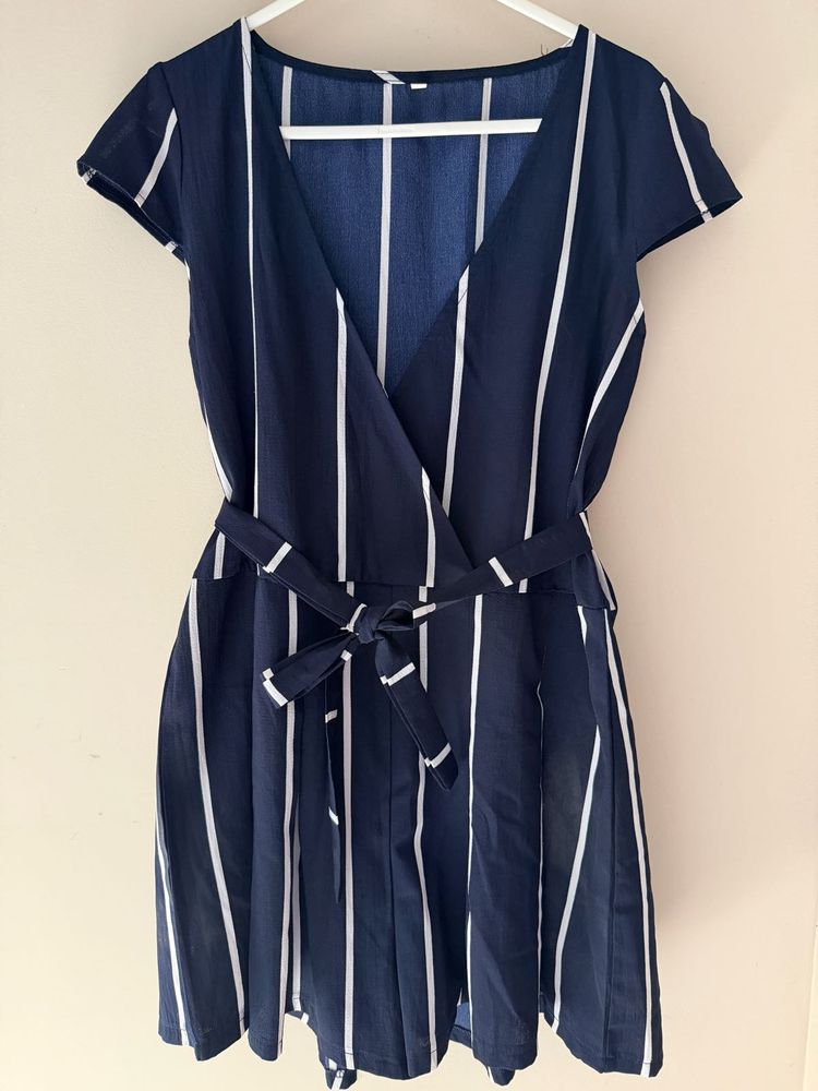 Navy Blue Striped Jumpsuit