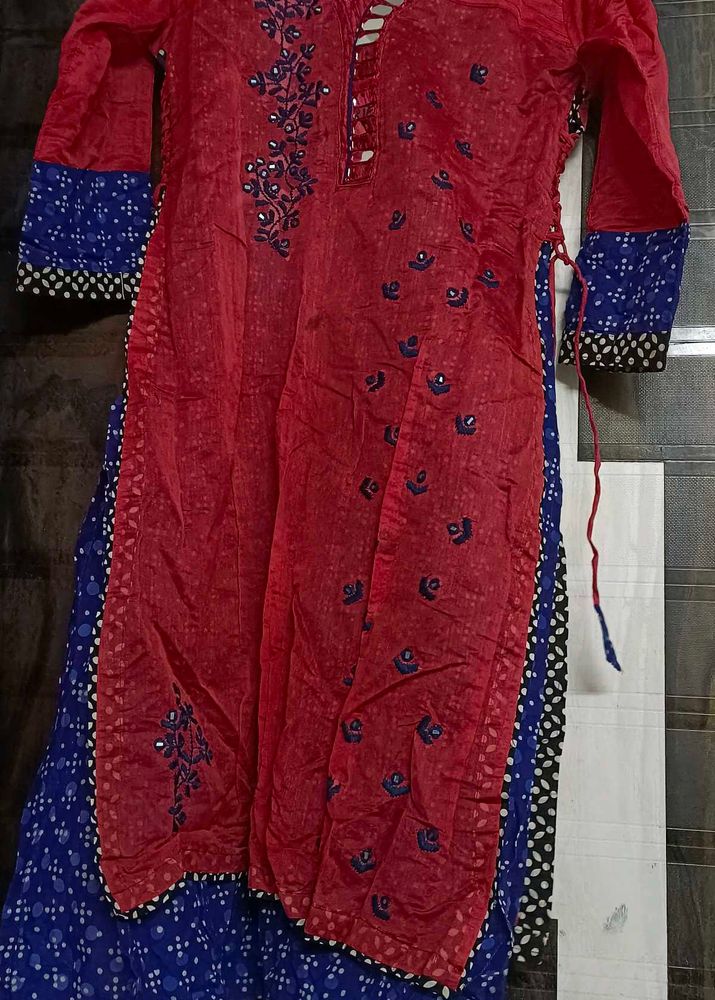 mirror work Red &amp; Blue Kurta Set