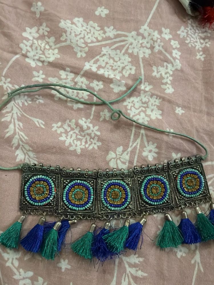 Boho Beaded Tassel Choker Necklace