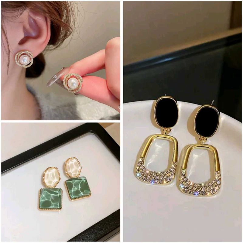 Combo Set of 3 Elegant Korean Dangle Earrings