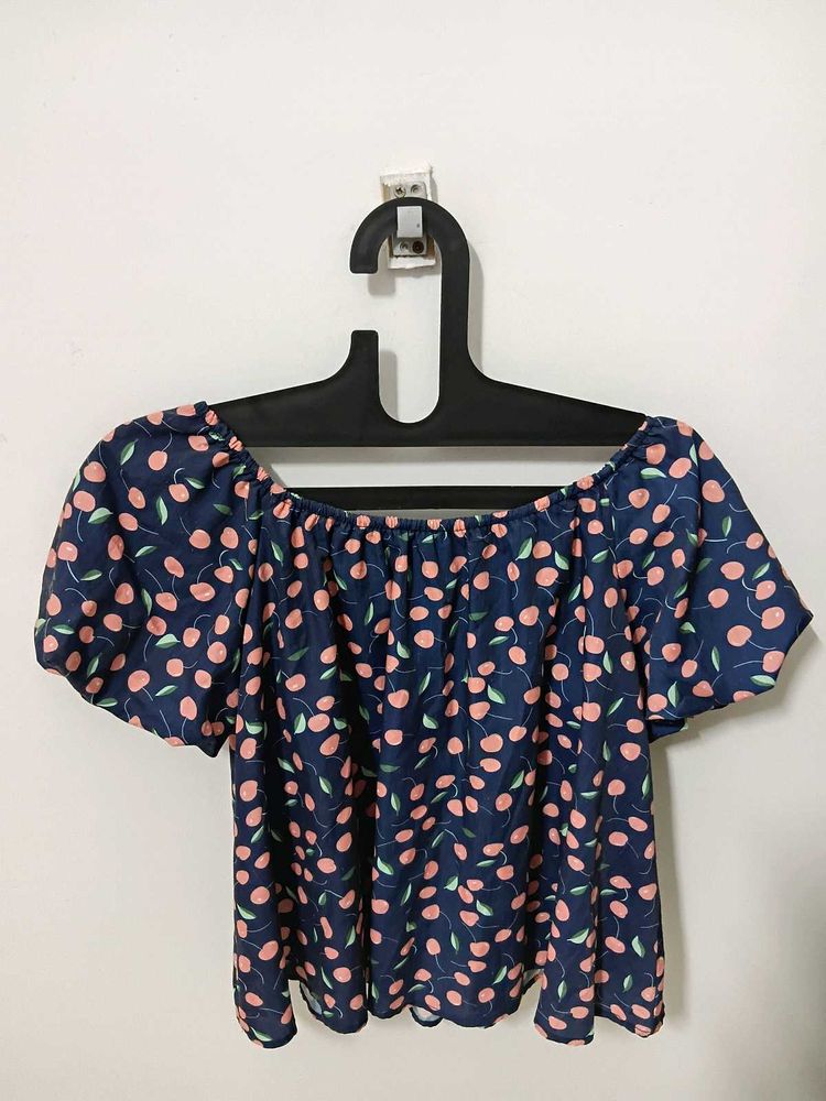 Cute Cherry Print Off-Shoulder Top