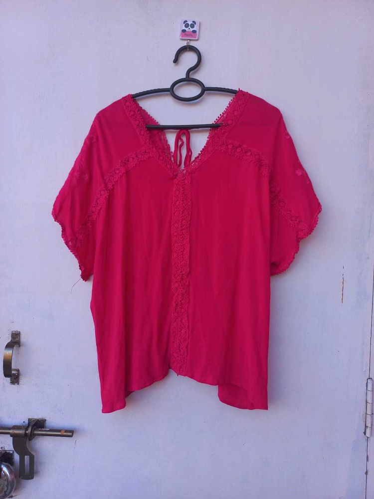 Vibrant Pink Lace Trim Top