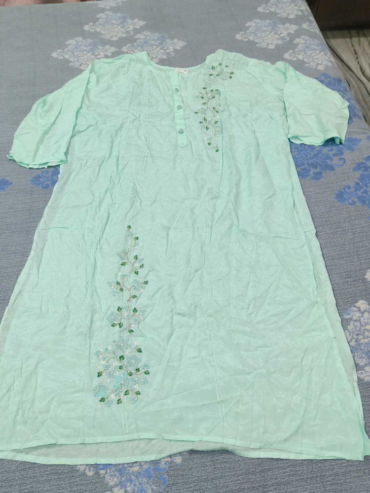 Elegant Mint Green Embroidered suit febric