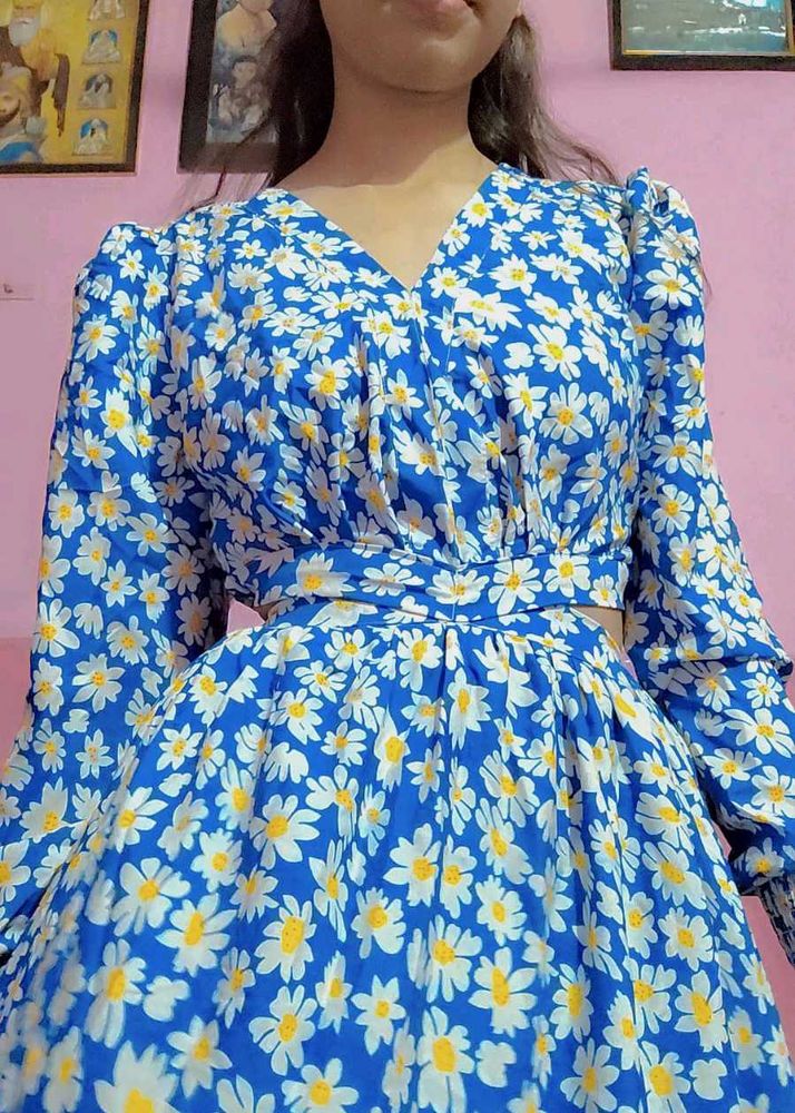 Blue Floral Print Maxi Dress