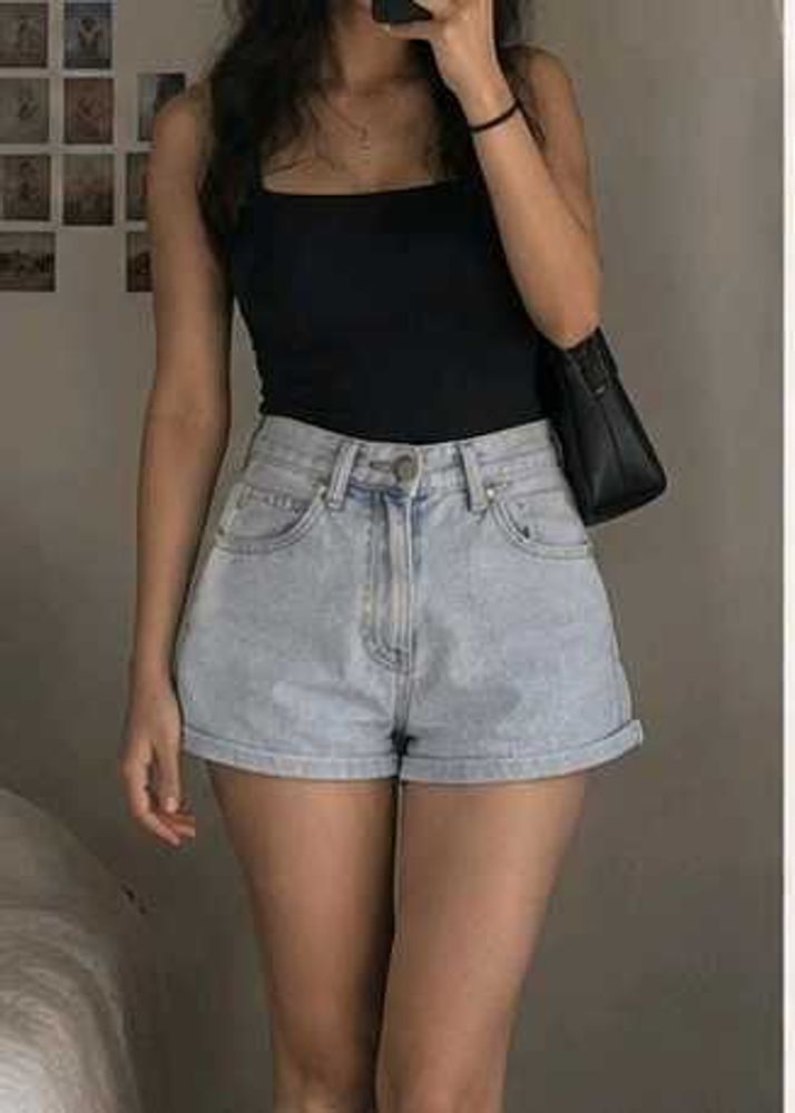 Light Wash Denim Patch Pocket Shorts