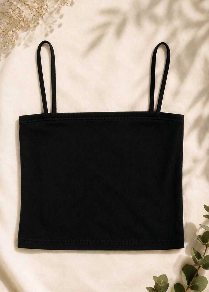 Ribbed Black Spaghetti Strap Crop Top