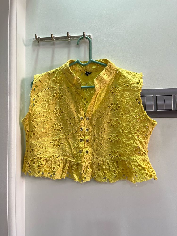 Vibrant Yellow Eyelet Crop Top