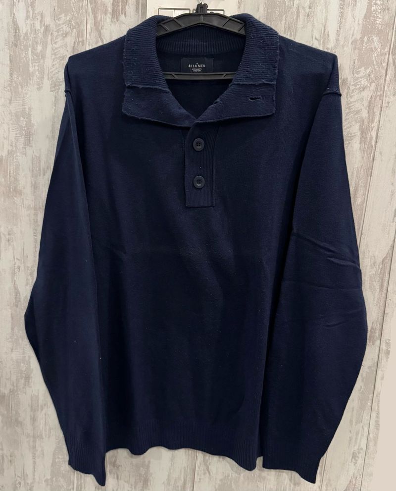 Men's Navy Blue Buttoned Oversized Pullover