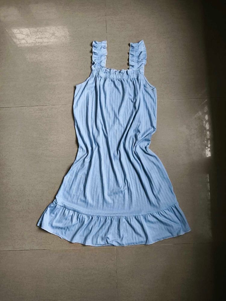 Light Blue Ruffled Strap Dress