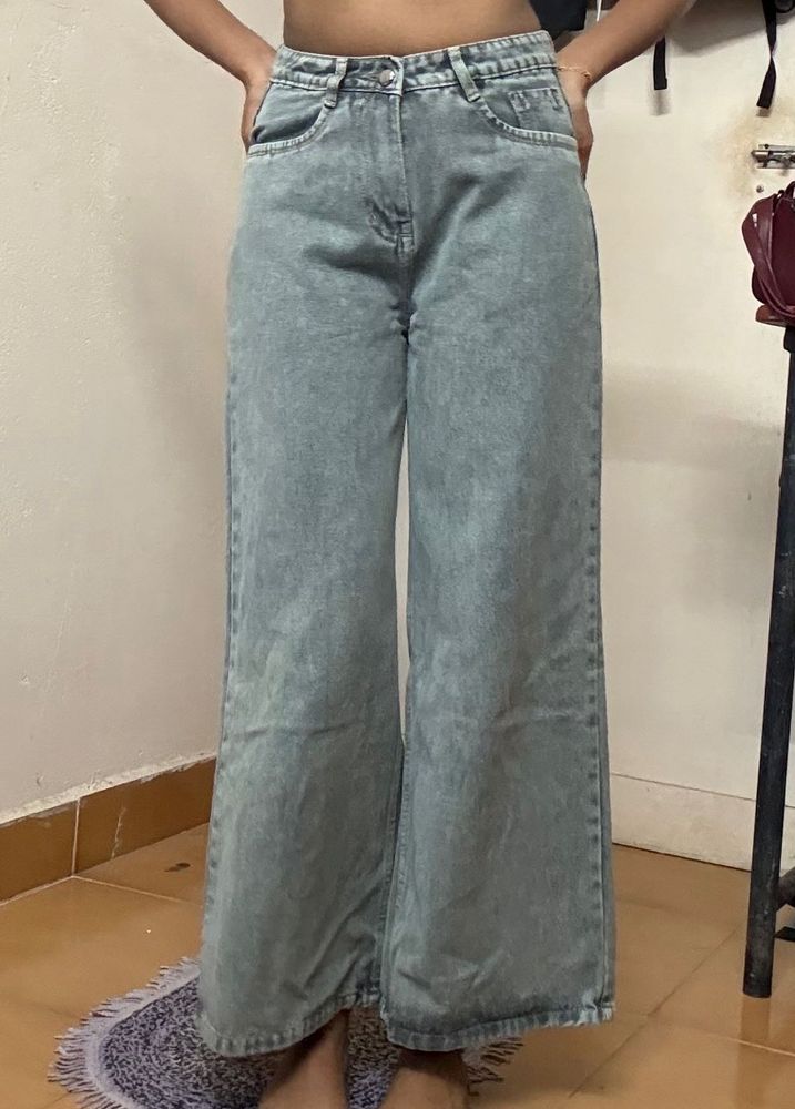 Washed Grey Wide Leg Jeans