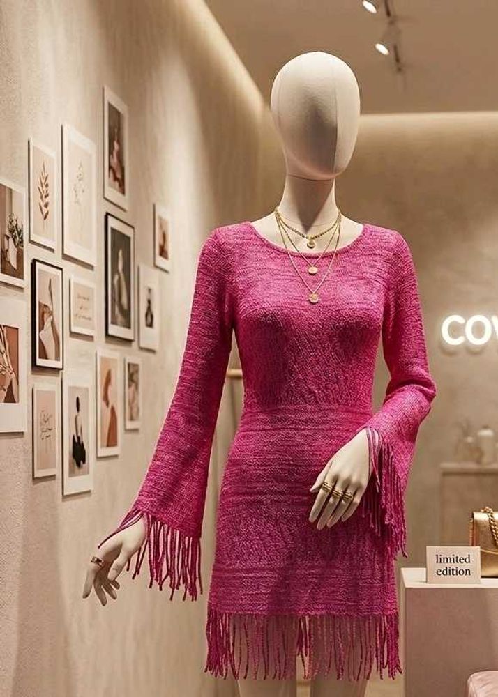Fringed Knit Mini Dress