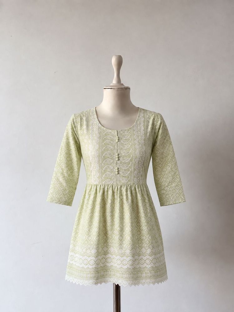 Light Green Printed Kurta with Lace