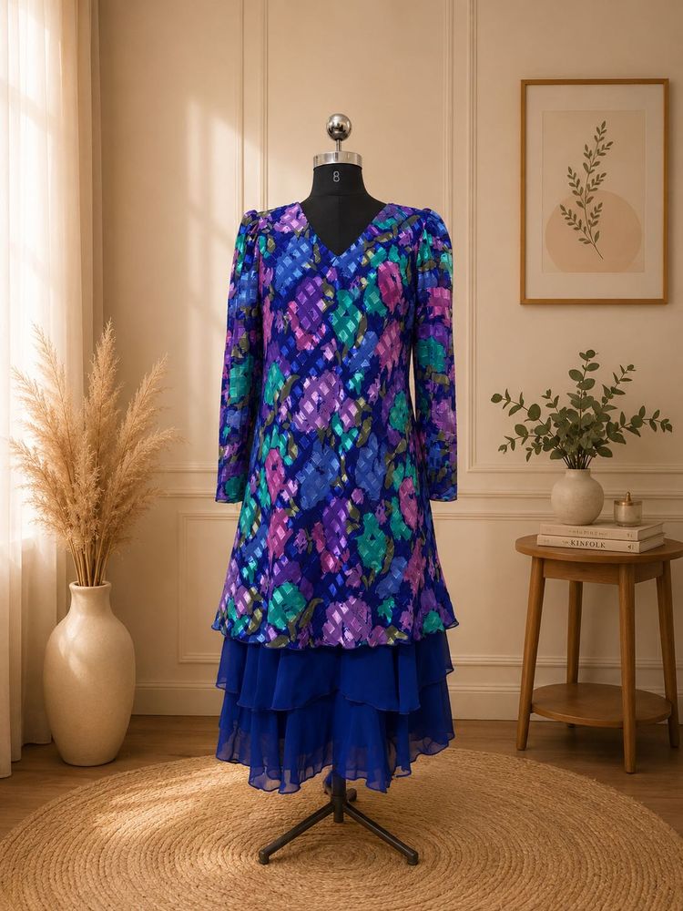 Vibrant Floral Print Tiered Dress